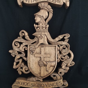 Custom Family Crest Coat of Arms Personalized Family Shield Wooden Emblem Wedding Gift Art Heraldic Hand Carved Name Woodworking Woodcraft