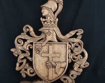 Custom Family Crest Coat of Arms Personalized Family Shield Wooden Emblem Wedding Gift Art Heraldic Hand Carved Name Woodworking Woodcraft