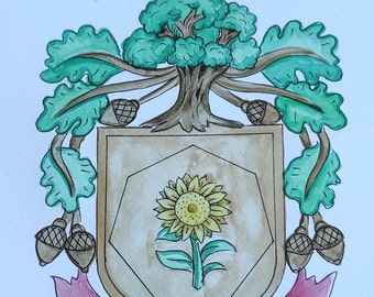 COAT OF ARMS, Family crest, Hand-painted, Watercolor, custom coat of arms