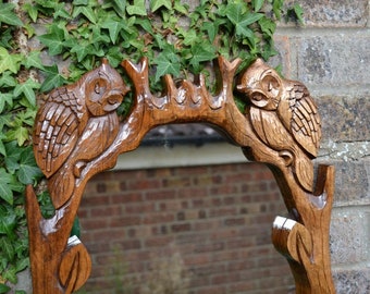 Owls Wood Carving Frame, Home Decor, Wall Hanging, Picture ,Woodland Wedding Gift, 5th Anniversary Gift, Mirror Frame, Celtic, Viking