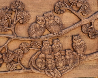 Custom Family Gift wood carving wall art ''Owls", handmade Wood Wall Art Personalized wood carving, wall decor wood art wall hanging