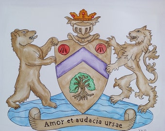 COAT OF ARMS, Family crest, Hand-painted, Watercolor, custom coat of arms