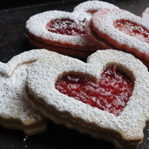 heart shaped butter cookies, Valentine cookies, hungarian linzer cookies,large sandwich cookies, tea cookies image 1