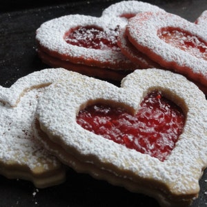 heart shaped  butter cookies, Valentine cookies, hungarian linzer cookies,large sandwich cookies, tea cookies