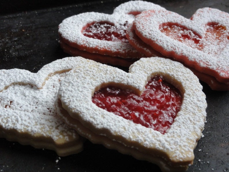 heart shaped butter cookies, Valentine cookies, hungarian linzer cookies,large sandwich cookies, tea cookies image 1