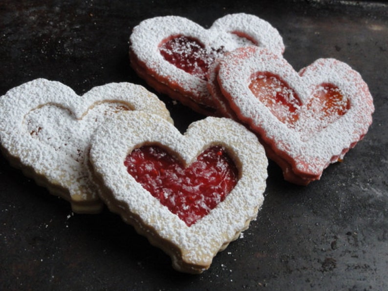 heart shaped butter cookies, Valentine cookies, hungarian linzer cookies,large sandwich cookies, tea cookies image 2