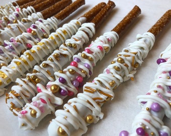 Chocolate covered pretzel sticks, sticks, party favors