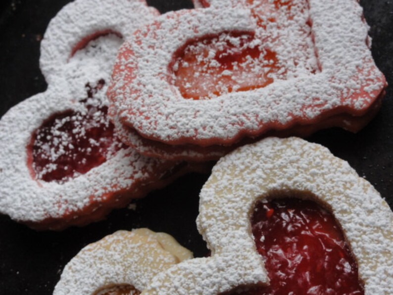 heart shaped butter cookies, Valentine cookies, hungarian linzer cookies,large sandwich cookies, tea cookies image 3