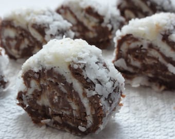 1 dozen 12 pieces  Christmas bon bon, no bake cakes, party cakes,holiday dessert,artisan truffles, chocolate coconut salami
