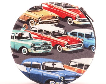 Klassiska bilar Retro Designer Rund Blixtlåsförsedd 7-dagars Resetablett Pillerfodral Rolig Present Herr
