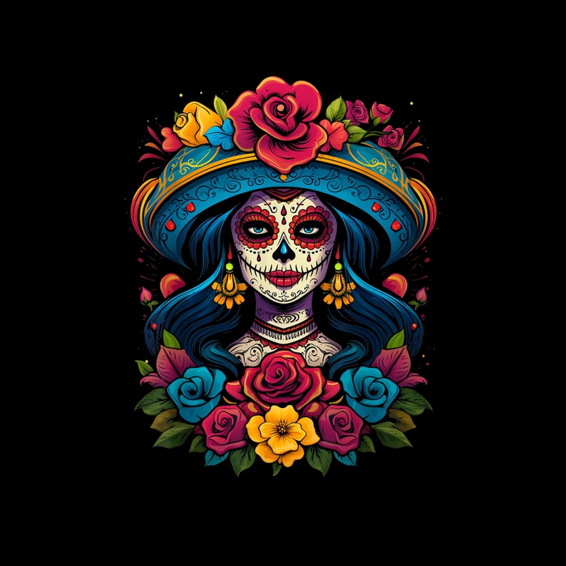 De Los Muertos La Catrina Sugar Skull Women Day of the Dead Digital PNG