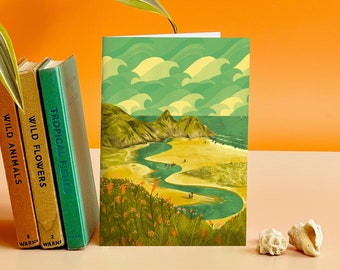 Tarjeta de ilustración de Three Cliffs Bay Gower Gales del Sur