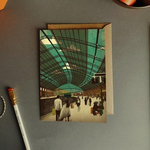 Tarjeta con ilustración de la estación de tren Temple Meads de Bristol