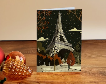 Tarjeta de Navidad con ilustración de la Torre Eiffel de París