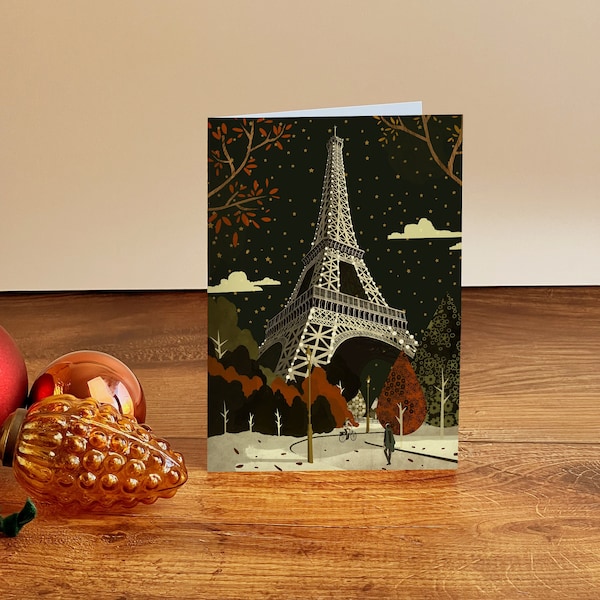 Paris Eiffel Tower Illustration Christmas Card