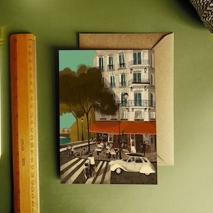 Paris Cafe in Île Saint-Louis Illustration Card