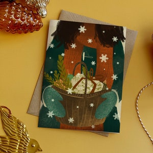 Carte de Noël fille panier