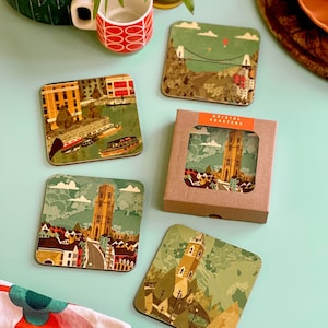 Posavasos Bristol con ilustración roja, juego de 4