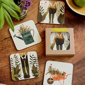 Gardening Coasters Illustration Set of 4