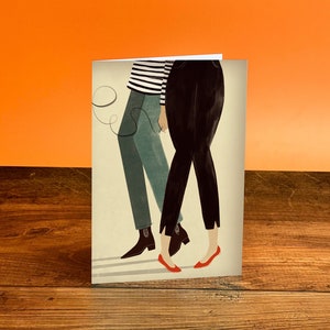 Tarjeta con ilustración de pareja bailando beatnik