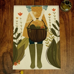 Illustration de femme jardinier impression A4 | A3 | A2