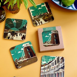 Bristol-onderzetters illustratie groen set van 4