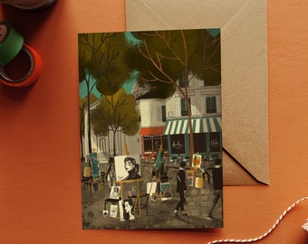 Tarjeta ilustrada de los artistas parisinos de Montmatre
