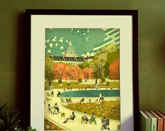 Paris Luxembourg Gardens Illustration A3 Print