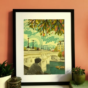 Paris Pont Neuf River Seine Illustration A3 Print