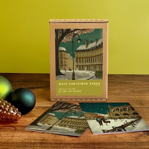 Juego de 8 tarjetas navideñas de Bath / Bath Circus / Bath Abbey