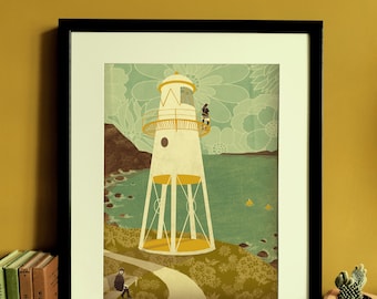 Portishead Black Nore Lighthouse Illustration Poster A3