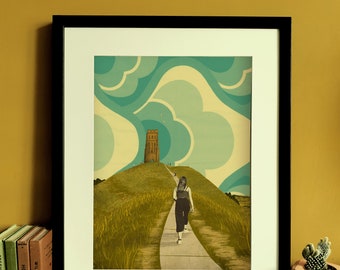 Impresión de ilustración de Glastonbury Tor Somerset A3