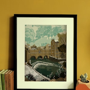 Bath Pulteney Bridge Winter Morning Illustration Print A3