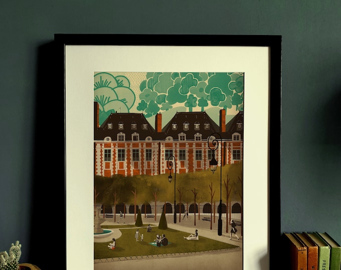 Paris Place des Vosges Le Marais Illustration Print A3