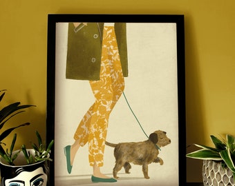 Border Terrier Dog Illustration Print A3
