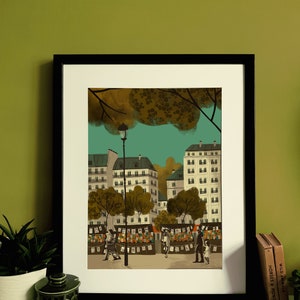 Paris Book Market Seine Illustration Print A3