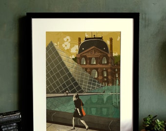 パリ、フランス、ルーブル美術館の眺め、1850年、リトグラフ、イラスト