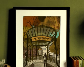 Paris Metro of Paris Art Nouveau Illustration Print A3