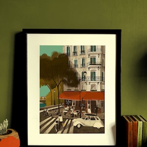 Paris Café in Île Saint-Louis Illustration Druck A3
