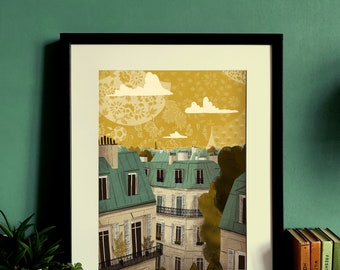 Paris Rooftops of Paris Illustration Print A3