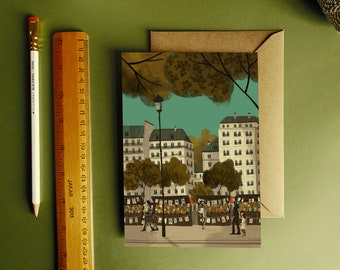 Paris Book Market Seine Illustration Card