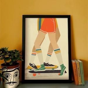 Skateboarding 1970s Illustration Poster A4 A3 A2 image 1