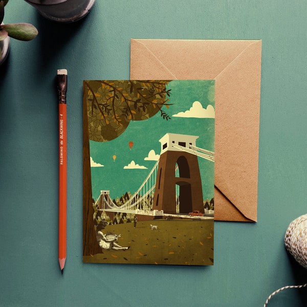 Bristol Clifton Suspension Bridge View Illustration Birthday Greeting Card