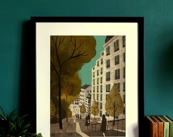 Paris Steps to Montmatre Illustration Print A3