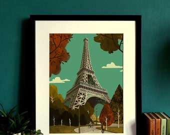 Paris Eiffel Tower Illustration Poster A3