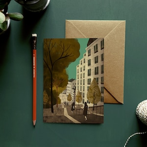 Cartão de ilustração dos degraus de Paris para Montmartre
