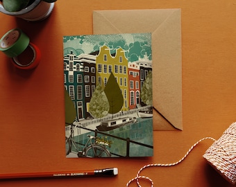 Amsterdam Houses Illustration Card