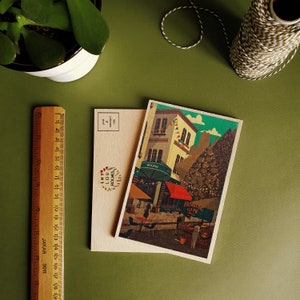 Bristol CLifton Dorf Illustration Holz Postkarte