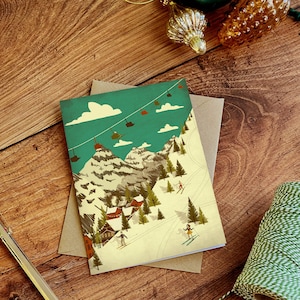 Jeu de cartes de voeux d'illustration de Noël de ski