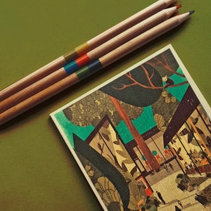 Postal de madera con ilustración de los jardines del zoológico de Bristol de EDICIÓN LIMITADA
